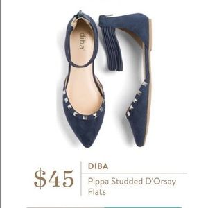 Diba Pippa Navy Studded Ankle Strap Flats